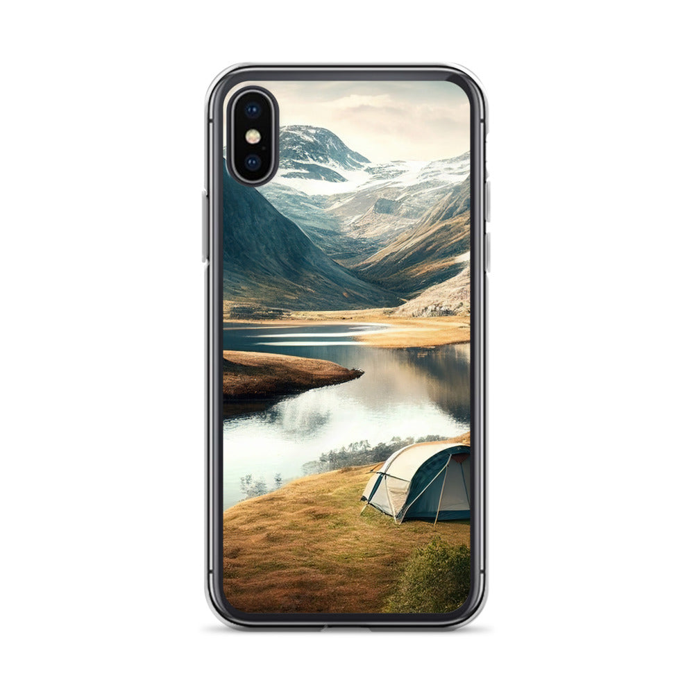 Zelt, Berge und Bergsee - iPhone Schutzhülle (durchsichtig) camping xxx iPhone X XS
