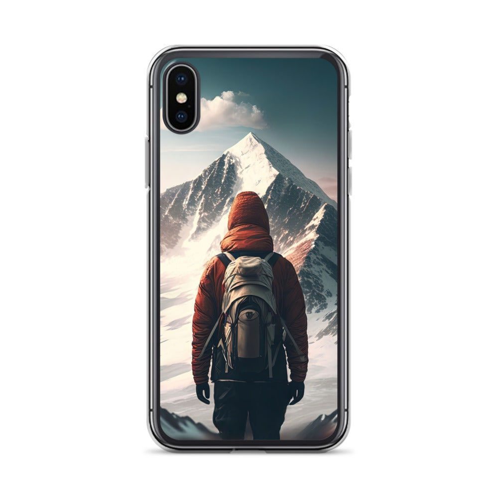Wanderer von hinten vor einem Berg - Malerei - iPhone Schutzhülle (durchsichtig) berge xxx iPhone X/XS