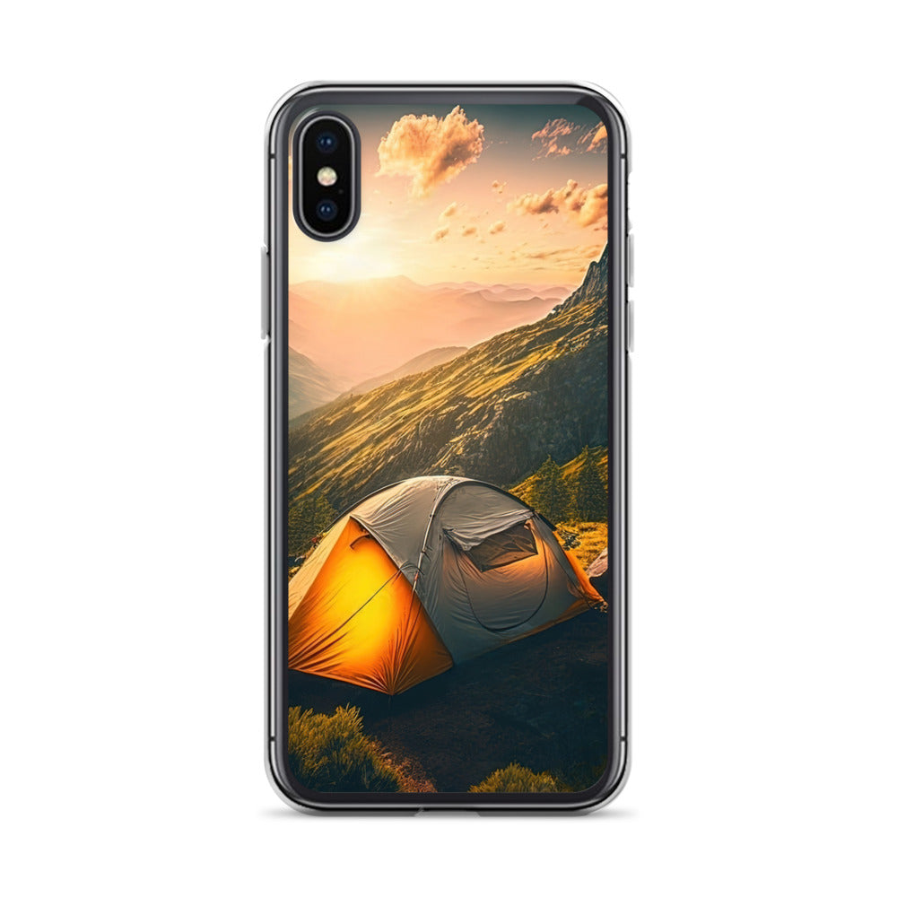 Zelt auf Berg im Sonnenaufgang - Landschafts - iPhone Schutzhülle (durchsichtig) camping xxx iPhone X/XS