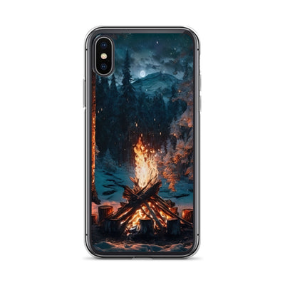 Lagerfeuer beim Camping - Wald mit Schneebedeckten Bäumen - Malerei - iPhone Schutzhülle (durchsichtig) camping xxx iPhone X XS