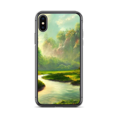 Bach im tropischen Wald - Landschaftsmalerei - iPhone Schutzhülle (durchsichtig) camping xxx iPhone X XS