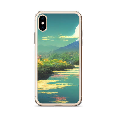 Berg, See und Wald mit pinken Bäumen - Landschaftsmalerei - iPhone Schutzhülle (durchsichtig) berge xxx