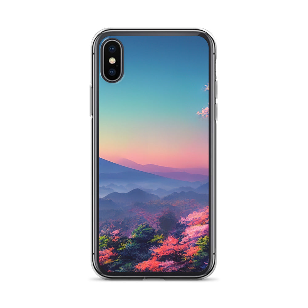 Berg und Wald mit pinken Bäumen - Landschaftsmalerei - iPhone Schutzhülle (durchsichtig) berge xxx iPhone X XS