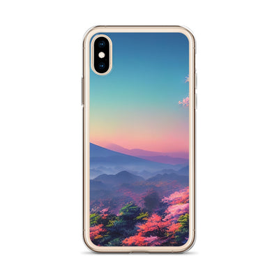 Berg und Wald mit pinken Bäumen - Landschaftsmalerei - iPhone Schutzhülle (durchsichtig) berge xxx