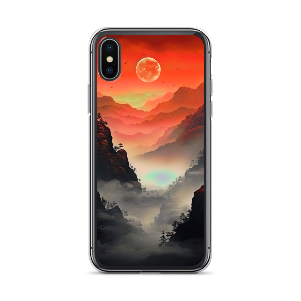 Gebirge, rote Farben und Nebel - Episches Kunstwerk - iPhone Schutzhülle (durchsichtig) berge xxx iPhone X XS