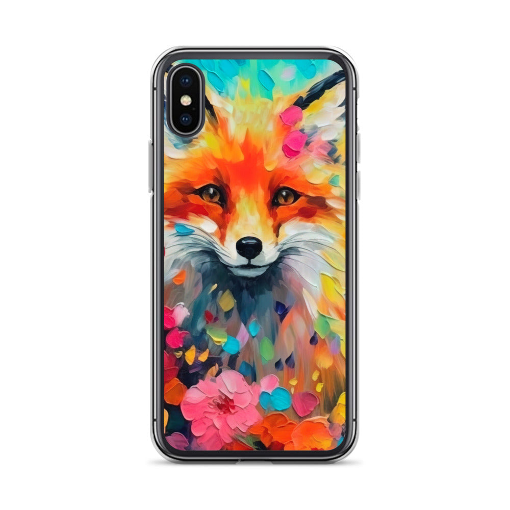 Schöner Fuchs im Blumenfeld - Farbige Malerei - iPhone Schutzhülle (durchsichtig) camping xxx iPhone X XS