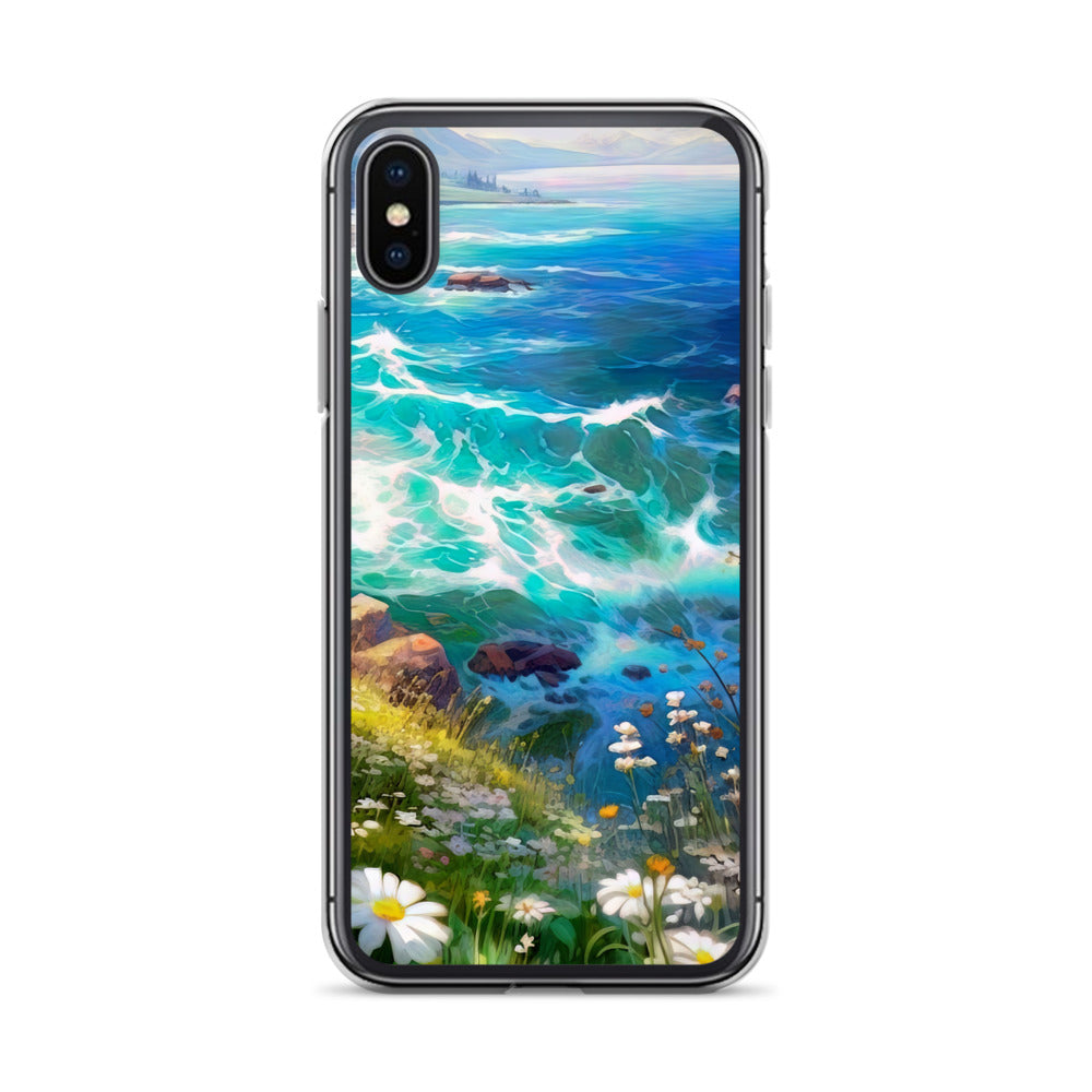 Berge, Blumen, Fluss und Steine - Malerei - iPhone Schutzhülle (durchsichtig) camping xxx iPhone X XS