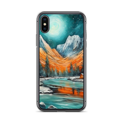 Berglandschaft und Zelte - Nachtstimmung - Landschaftsmalerei - iPhone Schutzhülle (durchsichtig) camping xxx iPhone X XS