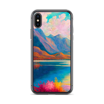 Berglandschaft und Bergsee - Farbige Ölmalerei - iPhone Schutzhülle (durchsichtig) berge xxx iPhone X XS