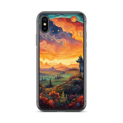 Hund auf Felsen - Epische bunte Landschaft - Malerei - iPhone Schutzhülle (durchsichtig) camping xxx iPhone X XS