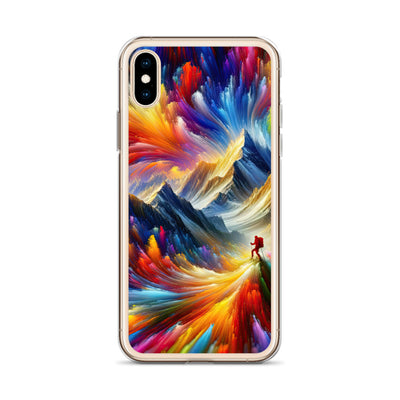 Alpen im Farbsturm mit erleuchtetem Wanderer - Abstrakt - iPhone Schutzhülle (durchsichtig) wandern xxx yyy zzz