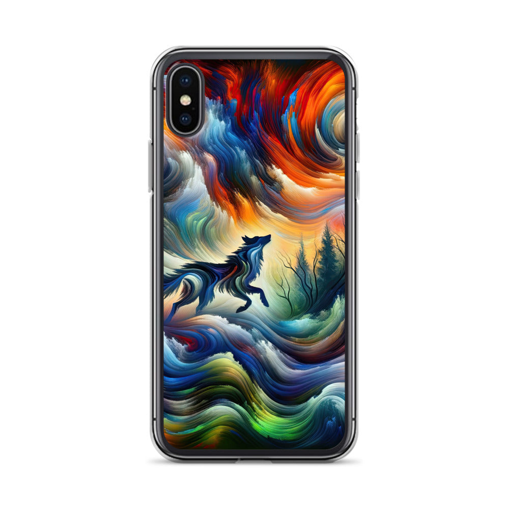 Alpen Abstraktgemälde mit Wolf Silhouette in lebhaften Farben (AN) - iPhone Schutzhülle (durchsichtig) xxx yyy zzz iPhone X XS