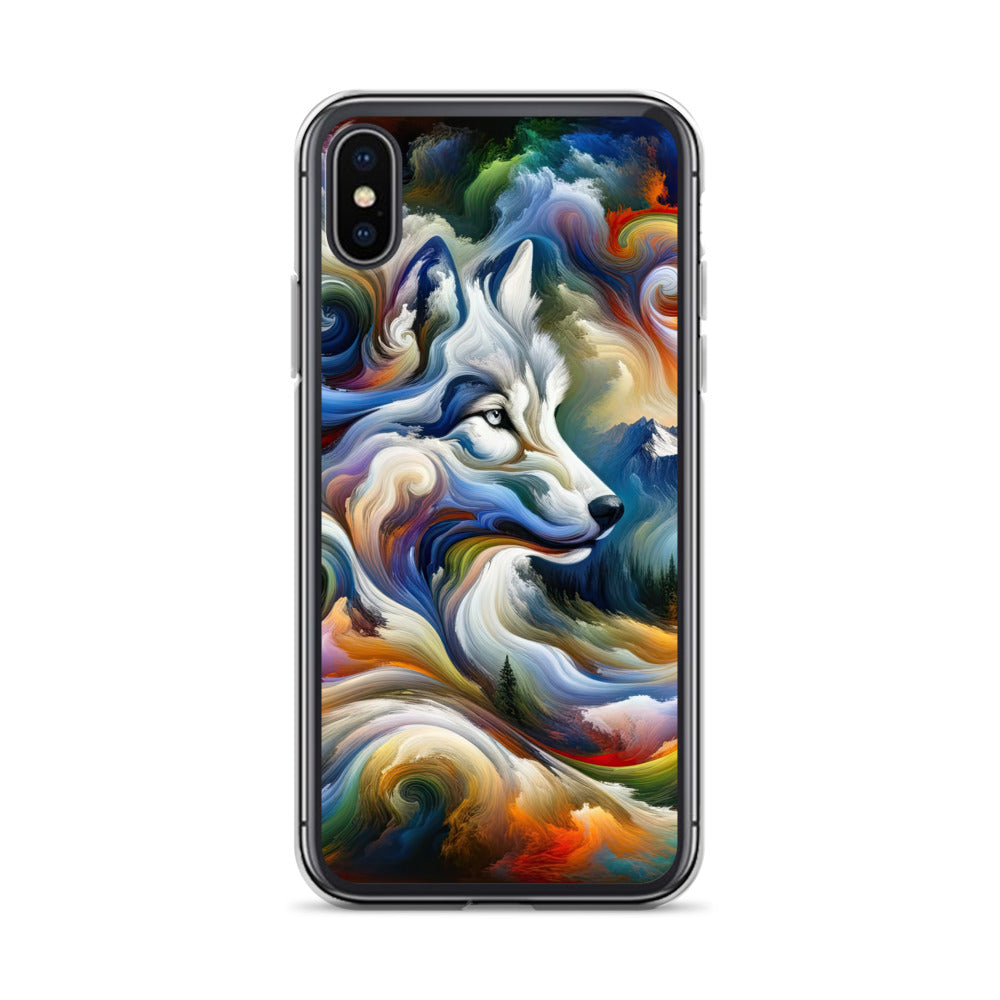 Abstraktes Alpen Gemälde: Wirbelnde Farben und Majestätischer Wolf, Silhouette (AN) - iPhone Schutzhülle (durchsichtig) xxx yyy zzz iPhone X XS