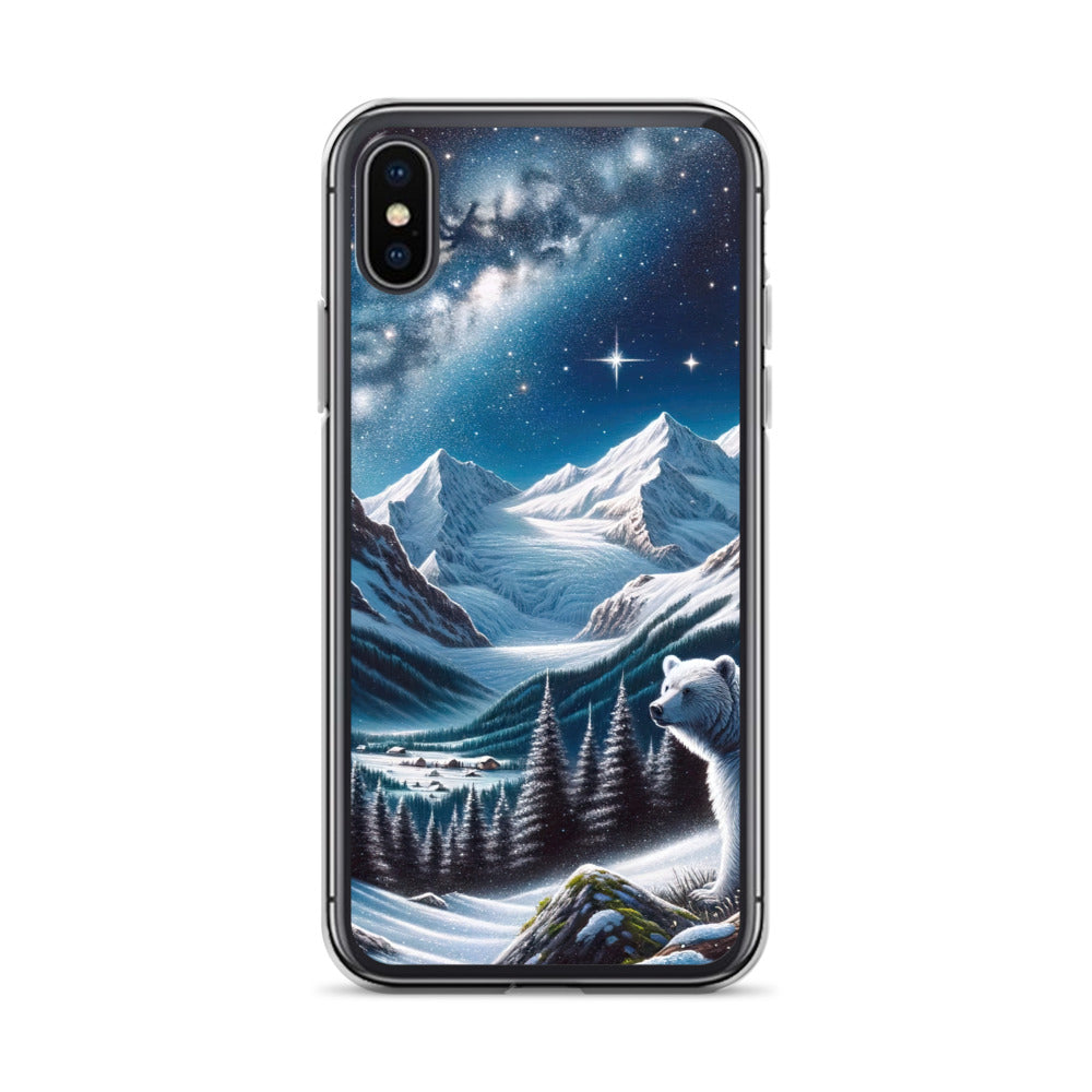 Sternennacht und Eisbär: Acrylgemälde mit Milchstraße, Alpen und schneebedeckte Gipfel - iPhone Schutzhülle (durchsichtig) camping xxx yyy zzz iPhone X/XS