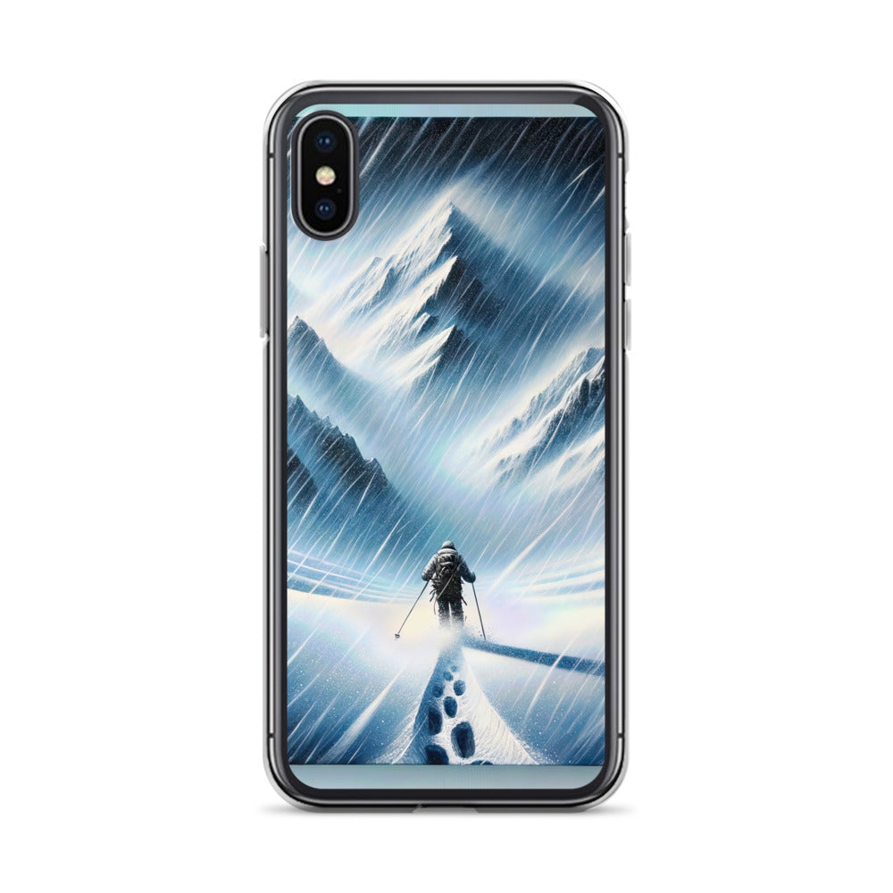 Wanderer und Bergsteiger im Schneesturm: Acrylgemälde der Alpen - iPhone Schutzhülle (durchsichtig) wandern xxx yyy zzz iPhone X XS