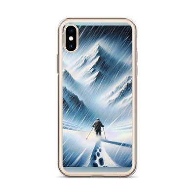 Wanderer und Bergsteiger im Schneesturm: Acrylgemälde der Alpen - iPhone Schutzhülle (durchsichtig) wandern xxx yyy zzz