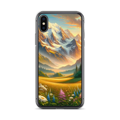 Heitere Alpenschönheit: Schneeberge und Wildblumenwiesen - iPhone Schutzhülle (durchsichtig) berge xxx yyy zzz iPhone X/XS