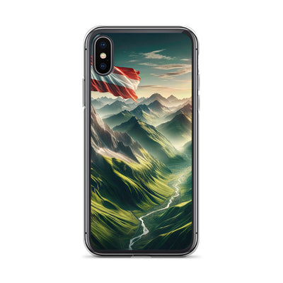 Alpen Gebirge: Fotorealistische Bergfläche mit Österreichischer Flagge - iPhone Schutzhülle (durchsichtig) berge xxx yyy zzz iPhone X XS