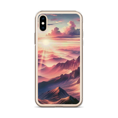 Schöne Berge bei Sonnenaufgang: Malerei in Pastelltönen - iPhone Schutzhülle (durchsichtig) berge xxx yyy zzz