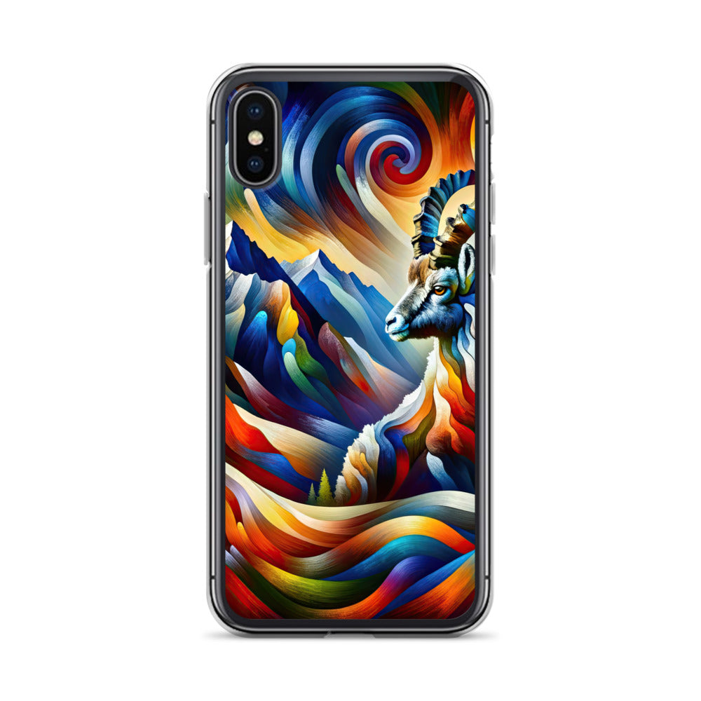 Alpiner Steinbock: Abstrakte Farbflut und lebendige Berge - iPhone Schutzhülle (durchsichtig) berge xxx yyy zzz iPhone X XS
