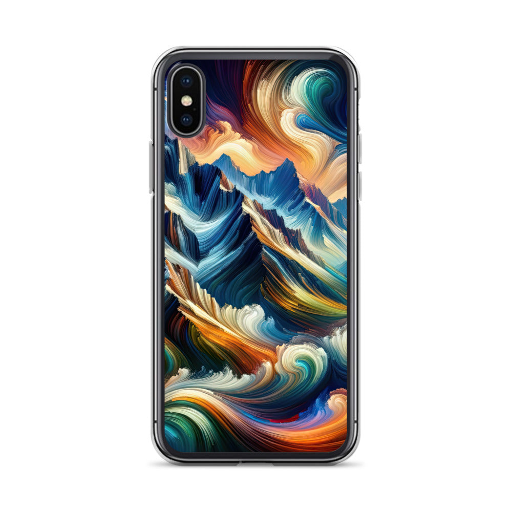 Abstrakte Kunst der Alpen mit lebendigen Farben und wirbelnden Mustern, majestätischen Gipfel und Täler - iPhone Schutzhülle (durchsichtig) berge xxx yyy zzz iPhone X XS