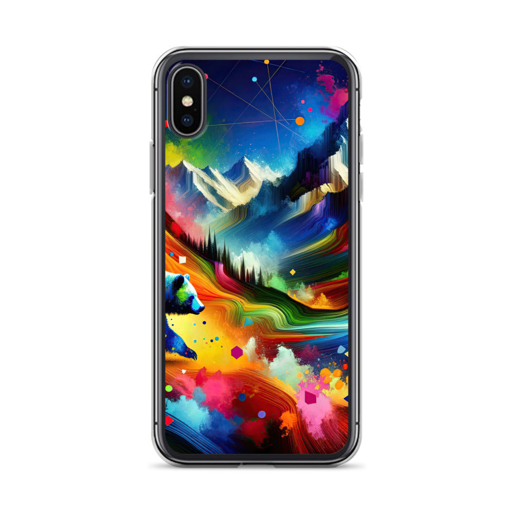 Neonfarbener Alpen Bär in abstrakten geometrischen Formen - iPhone Schutzhülle (durchsichtig) camping xxx yyy zzz iPhone X/XS