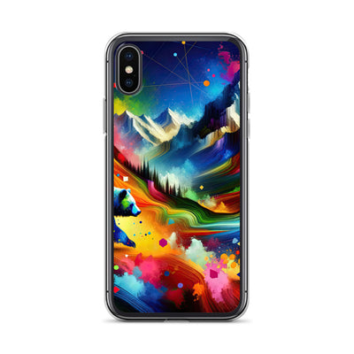 Neonfarbener Alpen Bär in abstrakten geometrischen Formen - iPhone Schutzhülle (durchsichtig) camping xxx yyy zzz iPhone X XS