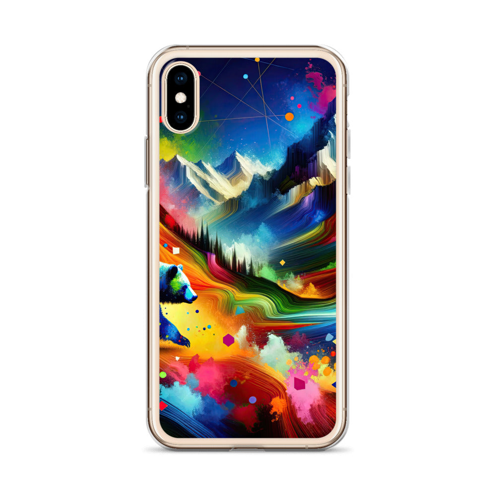 Neonfarbener Alpen Bär in abstrakten geometrischen Formen - iPhone Schutzhülle (durchsichtig) camping xxx yyy zzz
