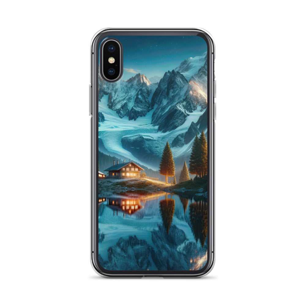 Stille Alpenmajestätik: Digitale Kunst mit Schnee und Bergsee-Spiegelung - iPhone Schutzhülle (durchsichtig) berge xxx yyy zzz iPhone X/XS