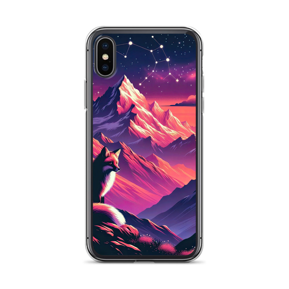 Fuchs im dramatischen Sonnenuntergang: Digitale Bergillustration in Abendfarben - iPhone Schutzhülle (durchsichtig) camping xxx yyy zzz iPhone X XS
