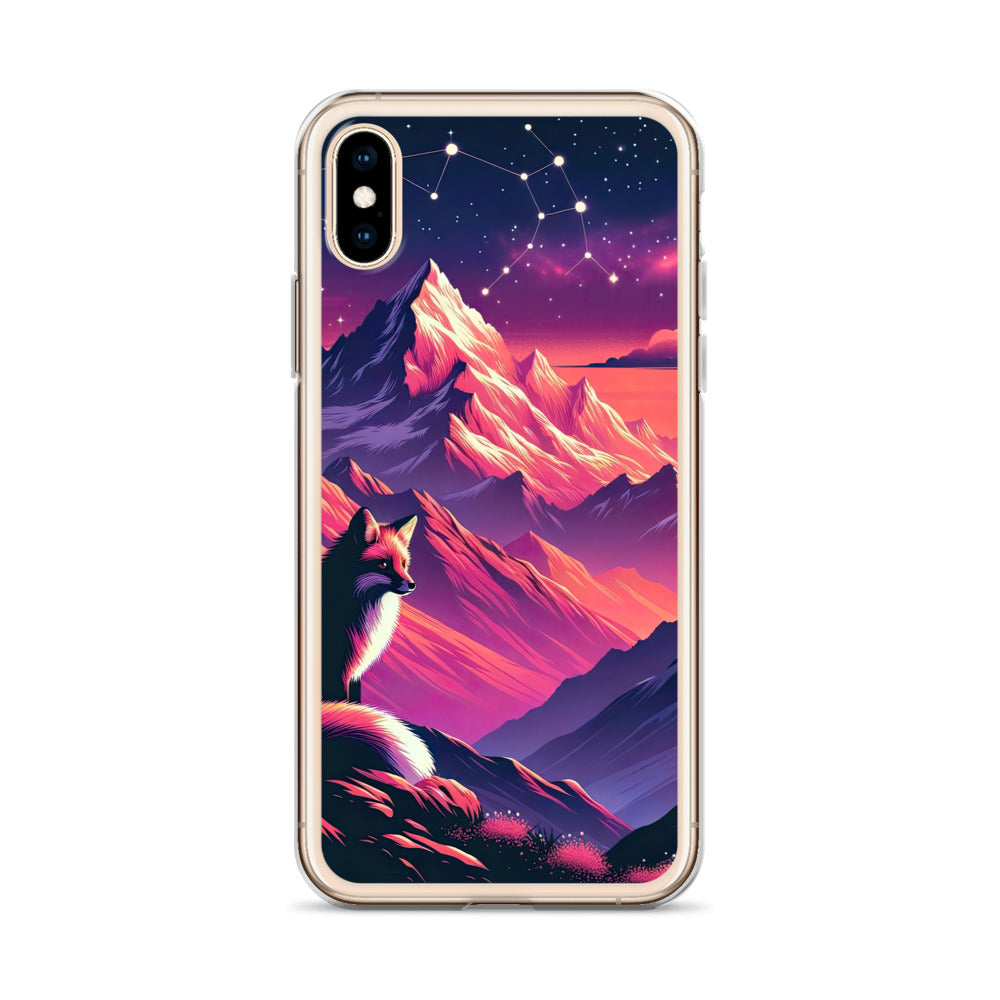 Fuchs im dramatischen Sonnenuntergang: Digitale Bergillustration in Abendfarben - iPhone Schutzhülle (durchsichtig) camping xxx yyy zzz