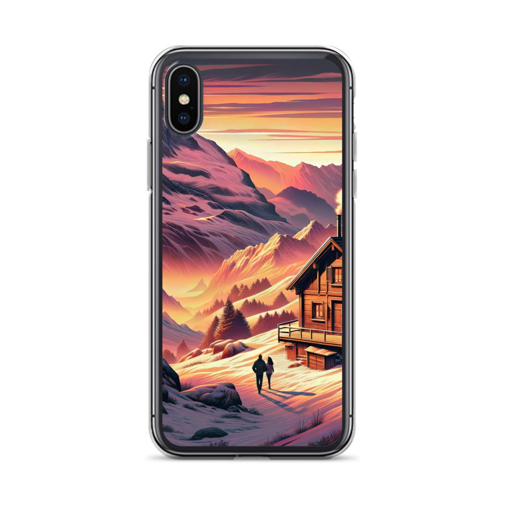 Berghütte im goldenen Sonnenuntergang: Digitale Alpenillustration - iPhone Schutzhülle (durchsichtig) berge xxx yyy zzz iPhone X XS