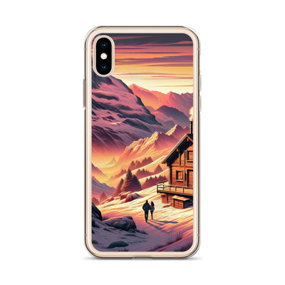 Berghütte im goldenen Sonnenuntergang: Digitale Alpenillustration - iPhone Schutzhülle (durchsichtig) berge xxx yyy zzz