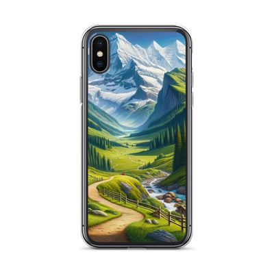 Wanderer in den Bergen und Wald: Digitale Malerei mit grünen kurvenreichen Pfaden - iPhone Schutzhülle (durchsichtig) wandern xxx yyy zzz iPhone X/XS