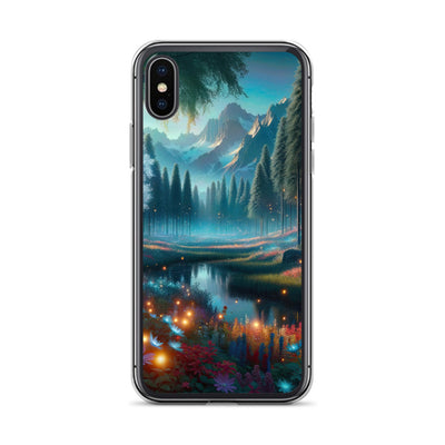 Ätherischer Alpenwald: Digitale Darstellung mit leuchtenden Bäumen und Blumen - iPhone Schutzhülle (durchsichtig) camping xxx yyy zzz iPhone X/XS