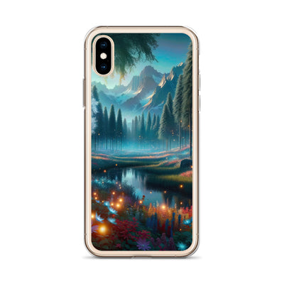 Ätherischer Alpenwald: Digitale Darstellung mit leuchtenden Bäumen und Blumen - iPhone Schutzhülle (durchsichtig) camping xxx yyy zzz