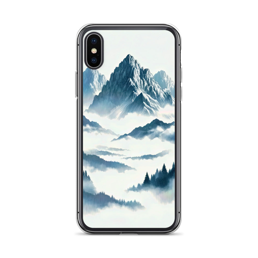 Nebeliger Alpenmorgen-Essenz, verdeckte Täler und Wälder - iPhone Schutzhülle (durchsichtig) berge xxx yyy zzz iPhone X XS