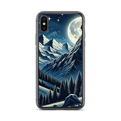 Steinbock in Alpennacht, silberne Berge und Sternenhimmel - iPhone Schutzhülle (durchsichtig) berge xxx yyy zzz iPhone X XS