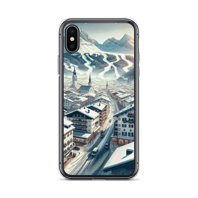 Winter in Kitzbühel: Digitale Malerei von schneebedeckten Dächern - iPhone Schutzhülle (durchsichtig) berge xxx yyy zzz iPhone X/XS