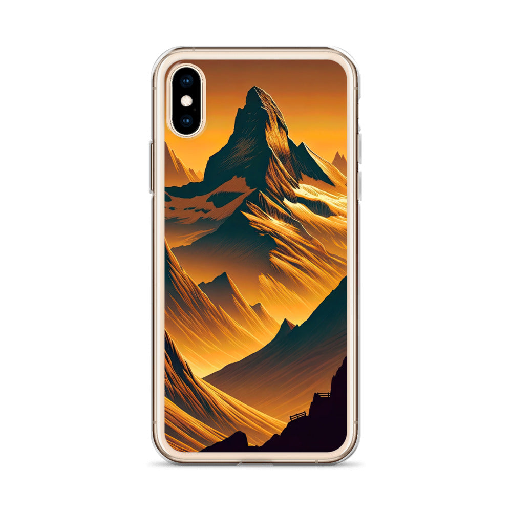 Fuchs in Alpen-Sonnenuntergang, goldene Berge und tiefe Täler - iPhone Schutzhülle (durchsichtig) camping xxx yyy zzz