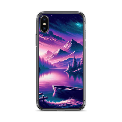 Magische Alpen-Dämmerung, rosa-lila Himmel und Bergsee mit Boot - iPhone Schutzhülle (durchsichtig) berge xxx yyy zzz iPhone X XS