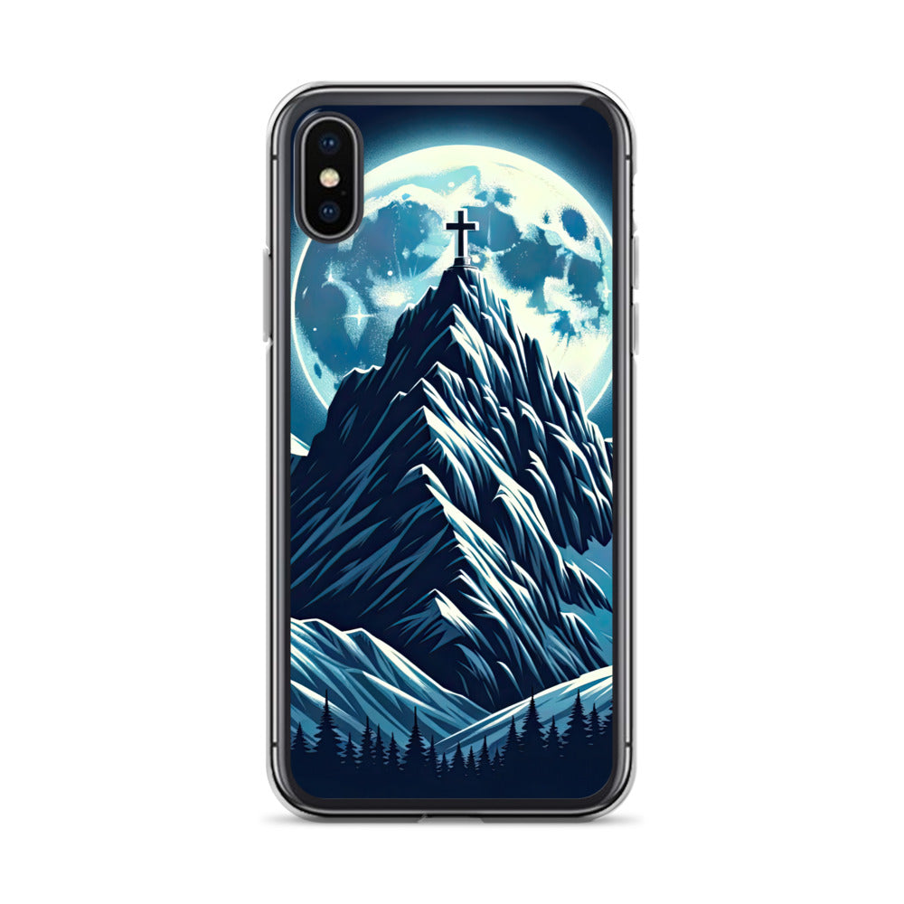 Mondnacht und Gipfelkreuz in den Alpen, glitzernde Schneegipfel - iPhone Schutzhülle (durchsichtig) berge xxx yyy zzz iPhone X XS