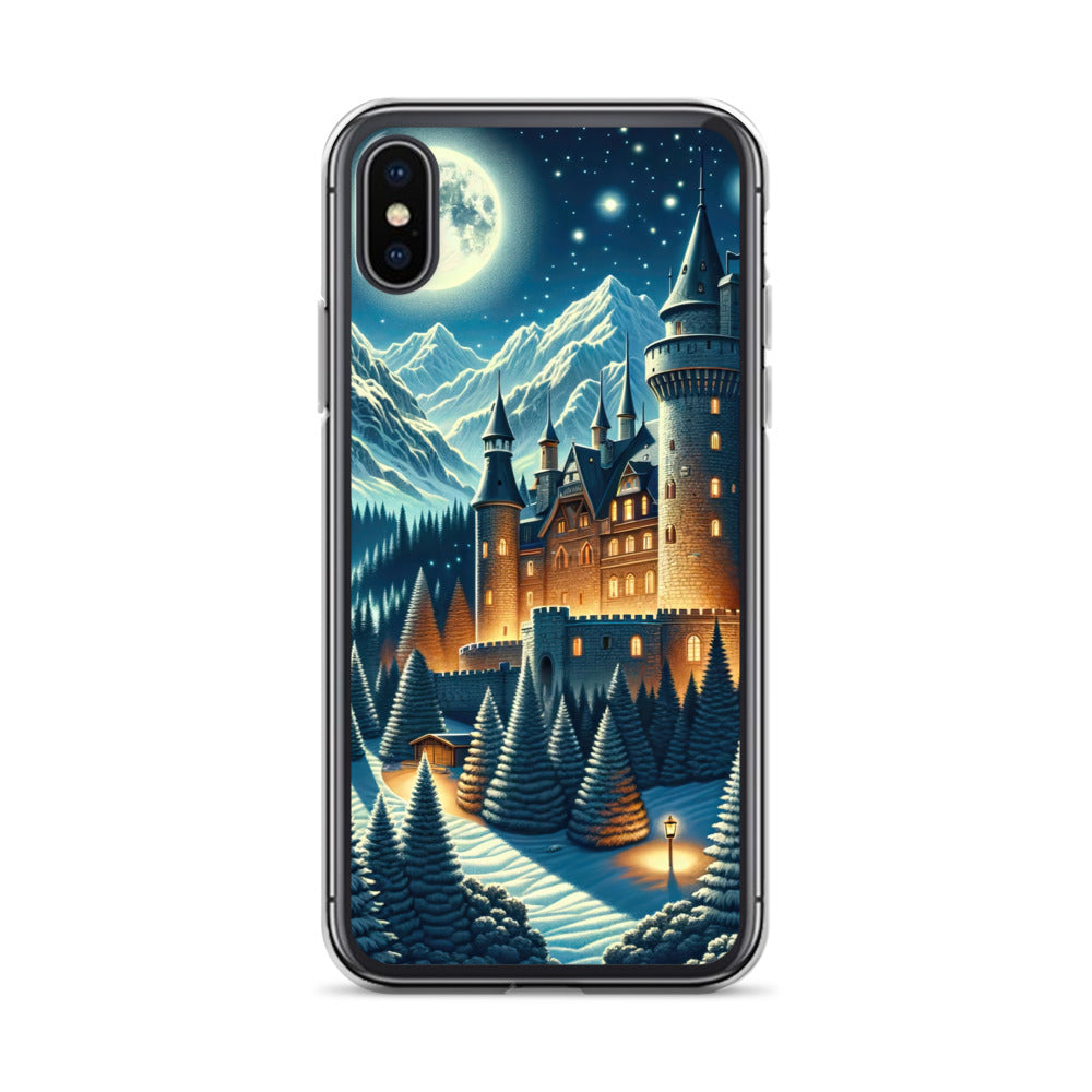 Mondhelle Schlossnacht in den Alpen, sternenklarer Himmel - iPhone Schutzhülle (durchsichtig) berge xxx yyy zzz iPhone X XS