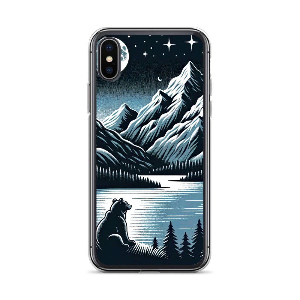 Bär in Alpen-Mondnacht, silberne Berge, schimmernde Seen - iPhone Schutzhülle (durchsichtig) camping xxx yyy zzz iPhone X XS
