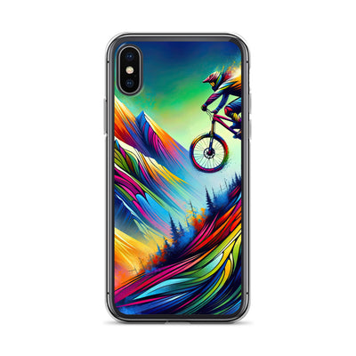 Mountainbiker in farbenfroher Alpenkulisse mit abstraktem Touch (M) - iPhone Schutzhülle (durchsichtig) xxx yyy zzz iPhone X XS