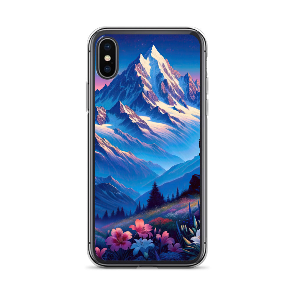 Steinbock bei Dämmerung in den Alpen, sonnengeküsste Schneegipfel - iPhone Schutzhülle (durchsichtig) berge xxx yyy zzz iPhone X/XS