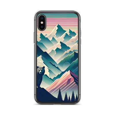 Bär im Panoramablick der Alpen, moderne Kunst-Gebirgsschichten - iPhone Schutzhülle (durchsichtig) camping xxx yyy zzz iPhone X XS