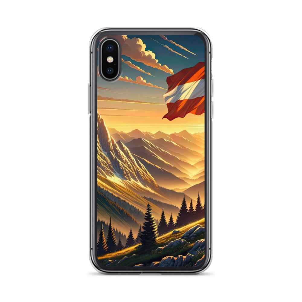 Ruhiger Alpenabend mit österreichischer Flagge und goldenem Sonnenuntergang - iPhone Schutzhülle (durchsichtig) berge xxx yyy zzz iPhone X/XS