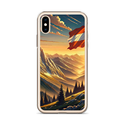 Ruhiger Alpenabend mit österreichischer Flagge und goldenem Sonnenuntergang - iPhone Schutzhülle (durchsichtig) berge xxx yyy zzz