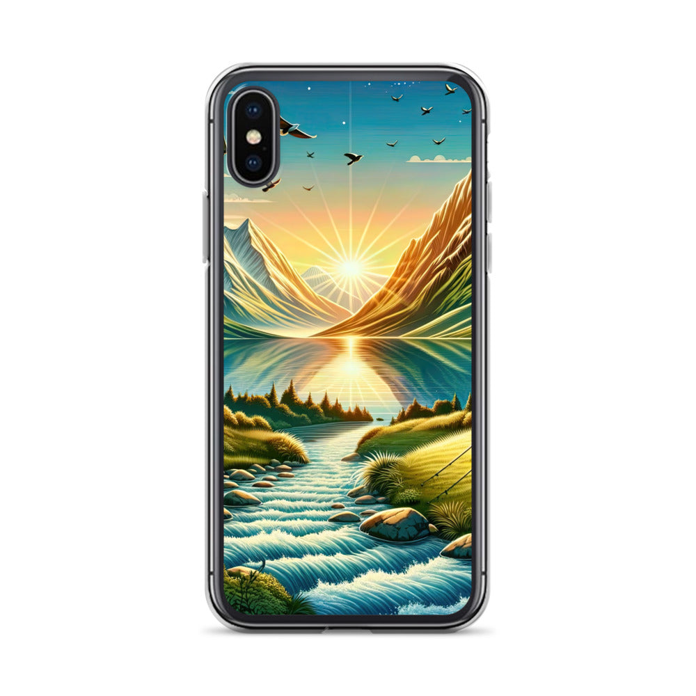 Zelt im Alpenmorgen mit goldenem Licht, Schneebergen und unberührten Seen - iPhone Schutzhülle (durchsichtig) berge xxx yyy zzz iPhone X/XS